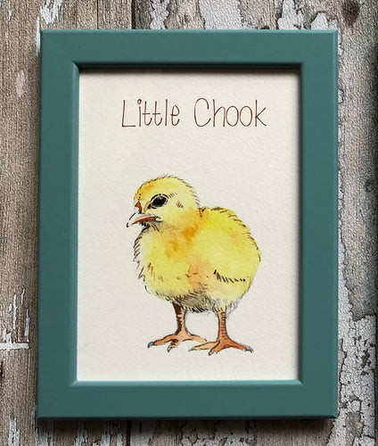 Childrens framed prints - Little Chook, teal frame