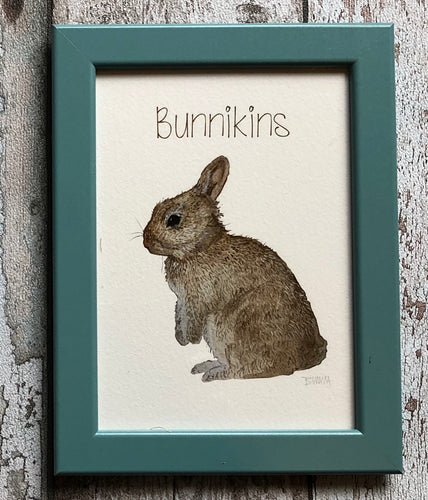 Childrens framed prints - Bunnikins, teal frame
