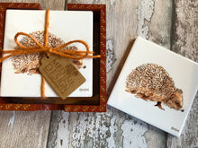 Load image into Gallery viewer, Ceramic Coasters in Hand Painted Box - Hedghog