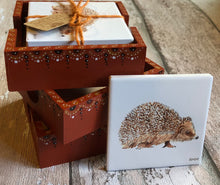 Load image into Gallery viewer, Ceramic Coasters in Hand Painted Box - Hedghog