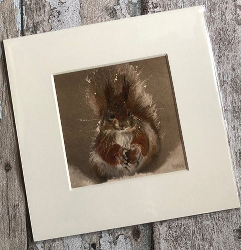 Giclee Print - 23 x 23cm - Red Squirrel in the Snow