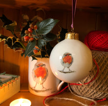 Load image into Gallery viewer, Bone China Christmas Bauble - Robin