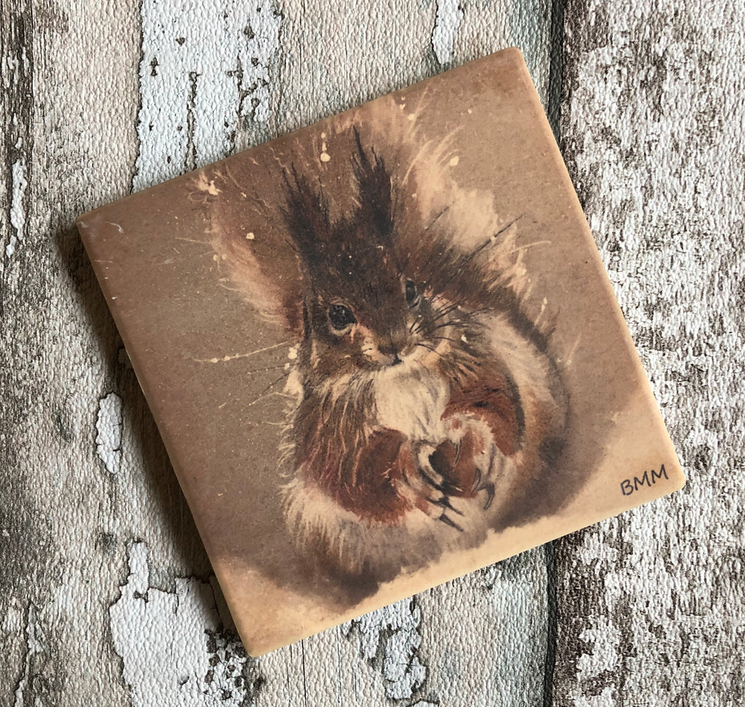 Matte Ceramic Coaster - Red Squirrel in the Snow