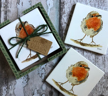 Load image into Gallery viewer, Ceramic Coasters in Handpainted box - Robin